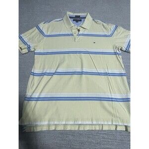 Vintage Tommy Hilfiger Polo Shirt Men’s XL Yellow Striped Collard Short Sleeve